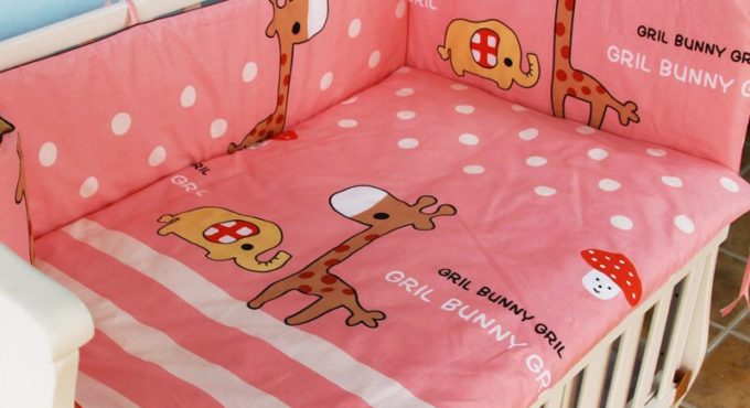 Cartoon Baby Bed Linen 6pcs/set Baby Bedding Include Bumpers Mattress With Filling Skin-friendly Newborn Bedding Set Crib Kit