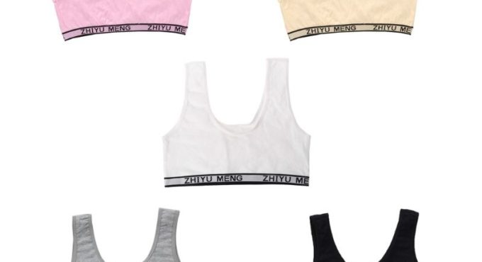 Kids Cotton Sports Training Bra Underwear Solid Color Letters Printed Scoop Neckline Teenage Puberty Girl Wireless Bralette Vest