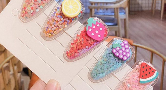 Kid Girl Barrette Transparent Water Drop Shape Quicksand Fruit Hairpin Hair Clip kids baby girl Cartoon Fruit Hairclip Headwear