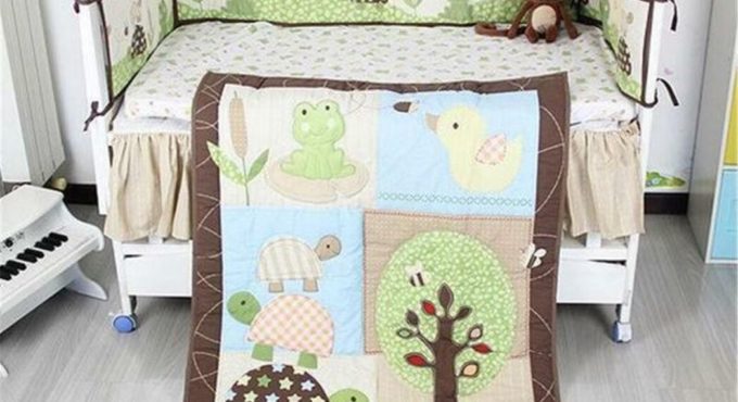 Tree And Tortoise Baby Crib Cot Bedding Quilt Bumper Sheet Dust Ruffle Set of 4pcs Baby Nursery Toddler Bedding Baby Crib Set