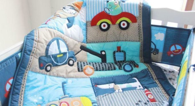 4pcs Puppy Dog Car Baby Crib Nursery Quilt Bumper Sheet Skirt Bedding Set Newly Baby Organizer Bedding Set Baby Crib Bedding Set