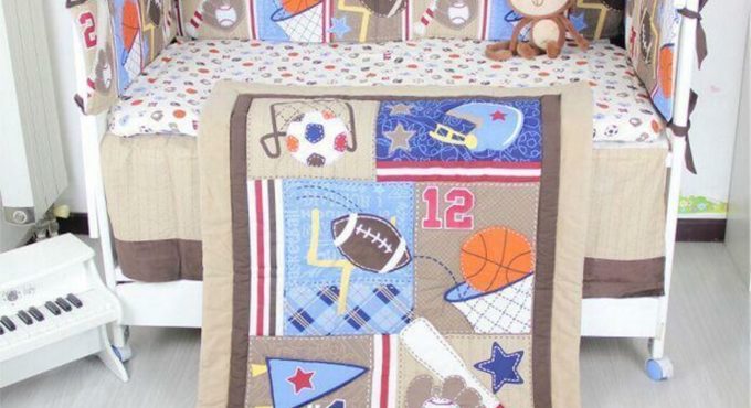 Baseball Baby Crib Cot Bedding Quilt Bumper Sheet Dust Ruffle Set Of 4pcs Gift Baby Bedding Set