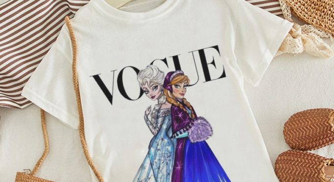 VOGUE New Arrival Princess Print Kids T Shirt Funny Kawaii Cartoon Girl Top Harajuku White Round Neck Short Sleeves Boys Tshirt