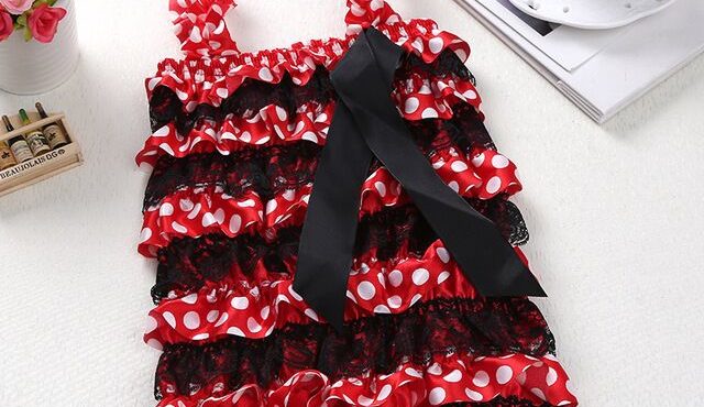 Baby Girls Mickey Lace Satin Ruffles Romper Infant Petti Romper with Straps and Ribbon Bow Newborn One-piece Jumpsuit 24Pcs/lot