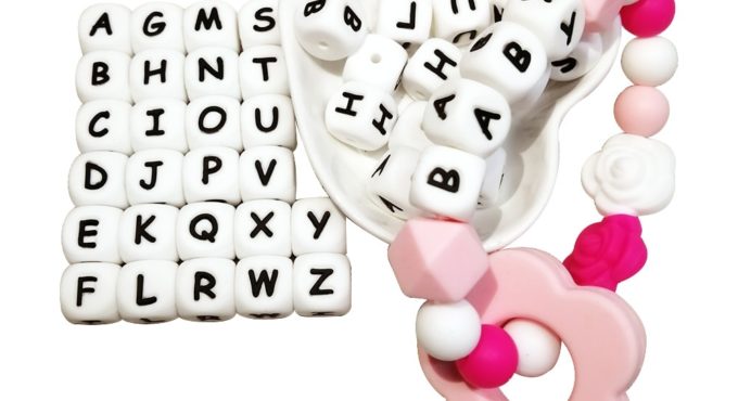 BOBO.BOX 10Pcs Letter Silicone Alphabet 12mm Food Grade Chewing Beads for Baby Teething Necklace BPA Free Silicone Letter Beads