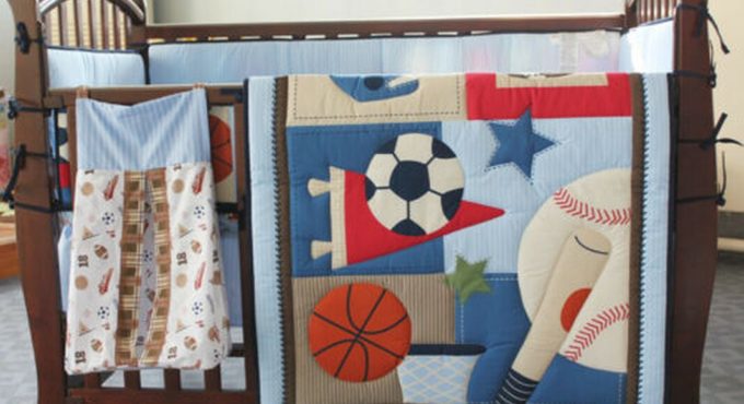 6pcs Boy Baby Bedding Set Sports Football Nursery Quilt Bumper Sheet Crib Skirt Crib Bedding Set Baby Bed Crib Bedding Set