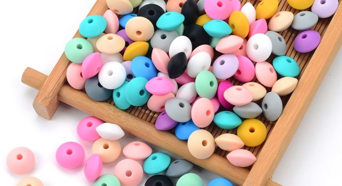 LOFCA Wholesale 50PCS Lentil Silicone Beads 12mm Food Grade Jewelry Beads Soft Chew Teething BPA Free DIY Charm Necklace Teether