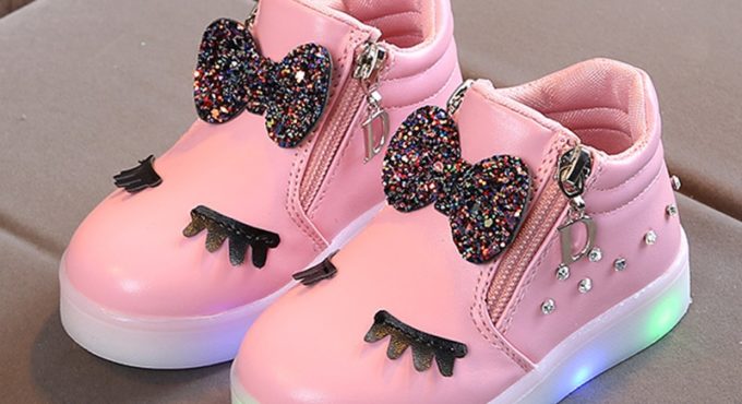 Size 21-30 Children Glowing Sneakers Kid Princess Bow for Girls LED Shoes Cute Baby Sneakers with Light Shoes Krasovki Luminous