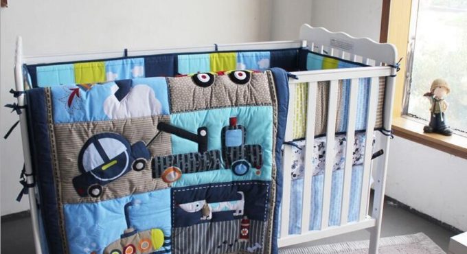 New 7 Piece Boy Baby Bedding Set Car Dog Nursery Quilt Bumper Sheet Crib Skirt Baby Boy Crib Bedding Protector De Cuna Cama