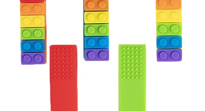 1Pc Sensory Chew Necklace Brick Chewy Kids Silicone Biting Pencil Topper Teether Toy, Silicone teether for children with autism