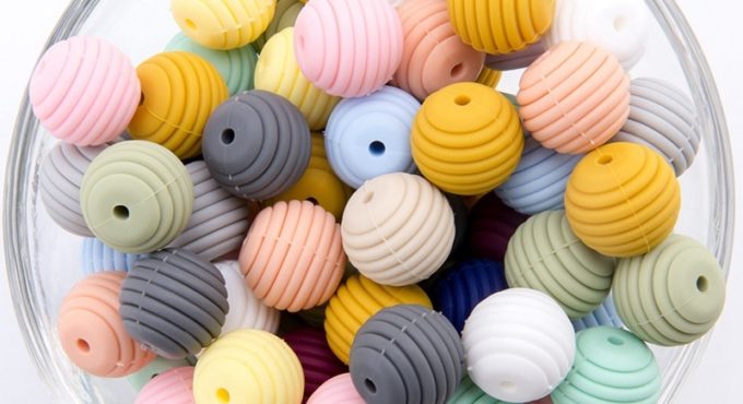 Let's make Silicone Beads Teethers 15mm 20pcs DIY Threaded Silica Beads BPA Free 4-6 Months Spiral Food Grade Silicone Teething