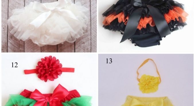 EMS Baby Ruffles Shorts Infant Girls Cotton Chiffon Skirt Bloomer with Ribbon Bow and Flower Headband Kids Diaper Covers 24Pcs