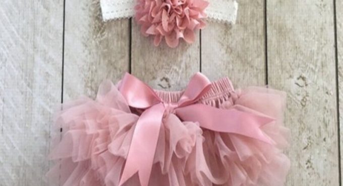 Baby Pink Ruffles Chiffon Skirt Shorts Infant Girls Cotton Bloomers with Bow and Flower Headband Kids Soft Diaper Covers 24Pcs