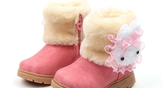 2021 Winter Girls Boots Warm Cotton With Cartoon Rabbit Lace Kids Boots Fashion Snow Boots Children Kids Shoes For Toddler Girl