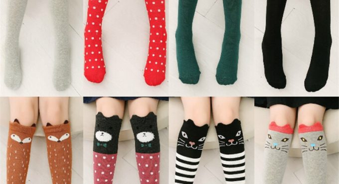 Cotton Cartoon Children's Baby Fox Socks With Bear Knee Highs Long Cute Infantil Kids for Girls kniekousen 3-12 Years old 1pcs