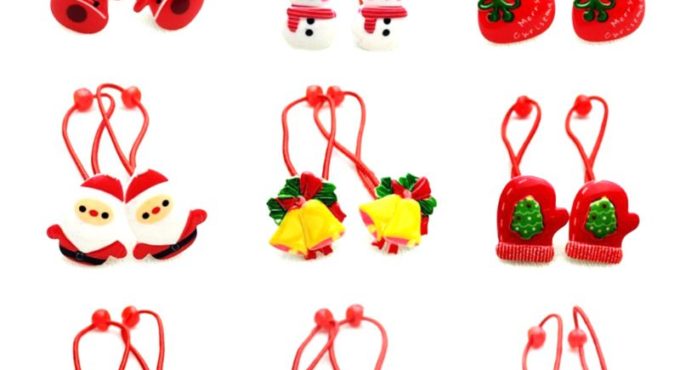 Baby Girls Cute Christmas Cartoon Style Elastic Hair Rope Tree Santa Claus Resin Ponytail Holder Rubber Ties Headband gift