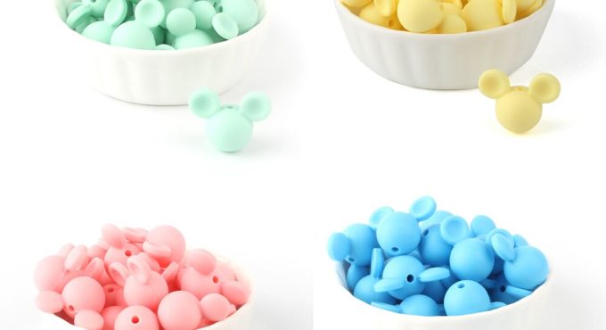 Keep&Grow 500Pcs Silicone Beads Mickey Baby Teething Beads Food Grade Silicone Chewing Beads DIY Pacifier Pendant Necklace Toy