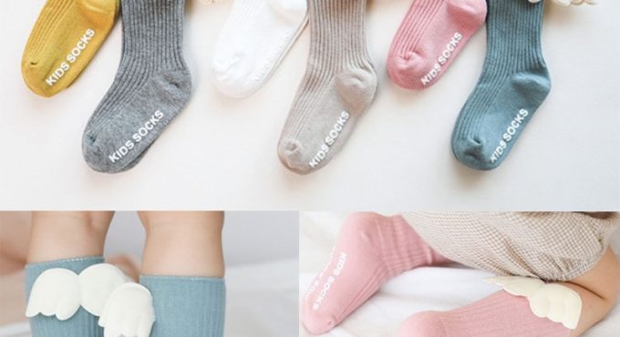 Baby Girls Knee High Socks Angel wing Summer Autumn Cotton Socks Solid Candy Color Kids Toddler Short Socks For Children