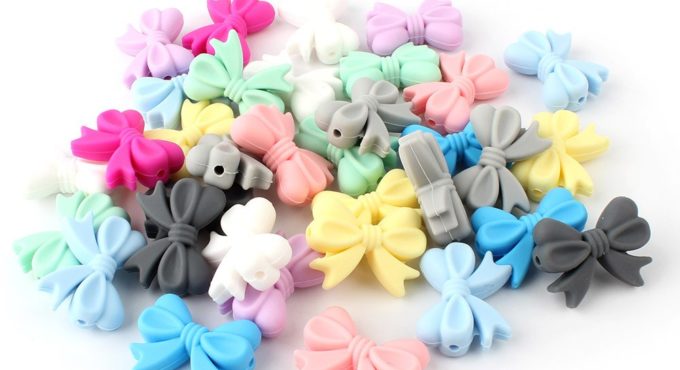 Keep&Grow 500Pcs Bow Tie Silicone Beads Food Grade Baby Teething Beads Silicone Teether DIY Necklace Pendant Making Nursing Toys