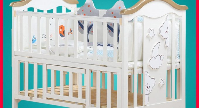 Bebivita Baby Bed European Multifunctional Solid Wood Crib White Bebe Cradle For Newborn Stitching Bed