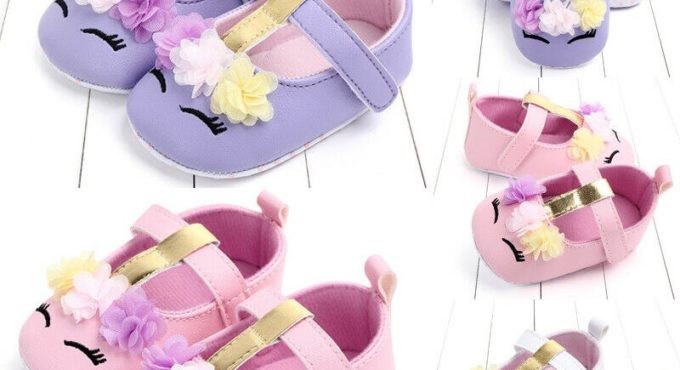 Goocheer New Toddler Baby Girls Flower Unicorn Shoes PU Leather Shoes Soft Sole Crib Shoes Spring Autumn First walkers 0-18M