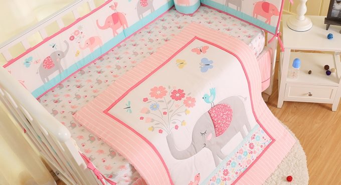 New pink elephant Bella girl baby bed four sets of children's bed bed trampoline skirt