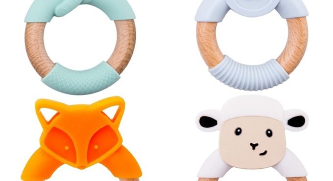 Let's Make 1pc Baby Toys Silicone Baby Teether Beech Wooden Ring Hand Teething Rattles Musical Chew Play Gym Montessori Stroller