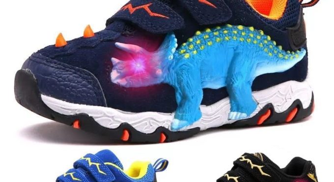 Dinoskulls 3-8 Boys Shoes Dinosaur LED Glowing Sneakers Spring Autumn Children Sport 3D T-Rex Fashion Kids Genuine Leather Shoes