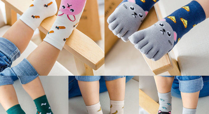 New Kids Five Fingers Socks Fashion Non Slip Pilates Cute Animal Printed Toe Socks