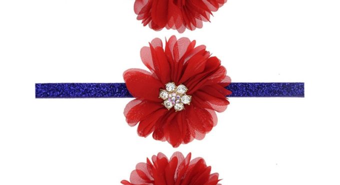 Baby Girls Christmas Hair Accessories Kids Chiffon Flower Princess Headband Elastic Rhinestone Headwear Photography Prop HB477S