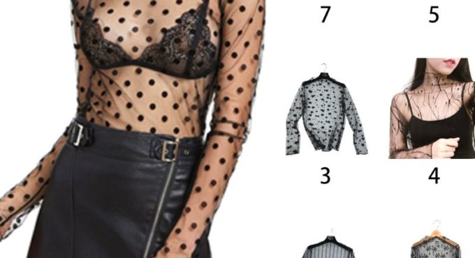 Womens Spring Basic See Through Mesh Bottoming Shirt Hollow Out Lace Snowflake Stripes Glitter Pullover Tops Mock Neck Slim Long