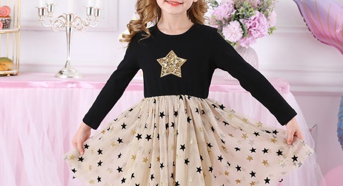 Kids Autumn Winter Dresses for Girls Star Sequins Princess Dress Girls Long Sleeve Party Vestidos Baby Girl Children Clothing