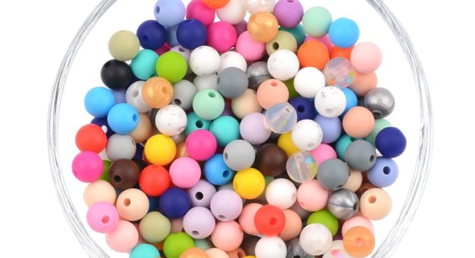 LOFCA 50pcs/lot 9mm Silicone beads Loose Teether Beads BPA Free Food Grade Baby Teether Chew DIY Jewelry Necklace Making