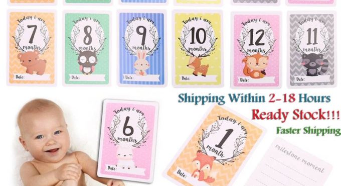 12 Sheet Milestone Photo Sharing Cards Gift Set Baby Age Cards - Baby Milestone Cards, Baby Photo Cards - Newborn Photo