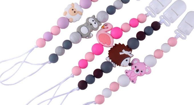 Hot Sale Silicone Teething Pacifier Clips Baby Pacifier Chain Silicone Loose Beads Variety Animal Cartoon Molar Teether Toy Gift