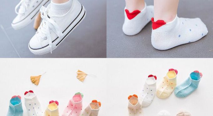 Lovely 3D Love Heart Print Heel Kids Boy Girls Elastic Low Cut Ankle Boat Socks