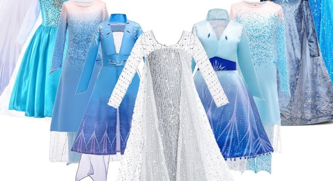 3 5 6 8 10 Years Girls Snow Queen 2 Elsa Dress Kids Carnival White Princess Costume Children Birthday Party Frocks Clothes Wig