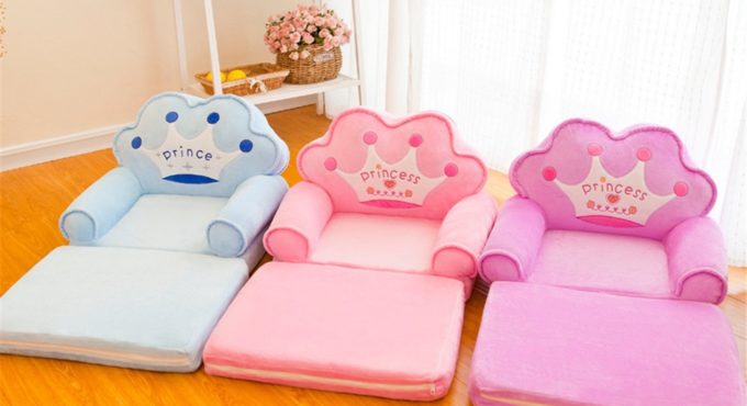 Baby Kids sofa Only Cover NO Filling Cartoon Crown Seat Children Chair Neat Puff Skin Toddler Children Cover for Sofa Folding