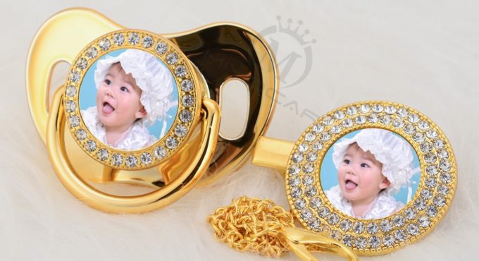 MIYOCAR custom any name photo gold bling pacifier and pacifier clip BPA free dummy bling amazing design P-P