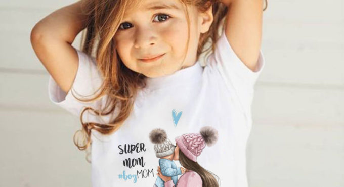 ZZSYKD Summer Super Mom Baby Girl Tshirt Vogue Boys T Shirts Mother And Baby Love Life Lovely Printing Kawaii Kids T Shirt Cozy