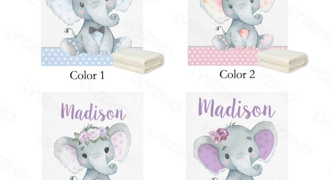 LVYZIHO Personalized Name Custom Baby Blanket Blue Pink Elephant Stripe Boy / Girl Blanket - 30x40 /48x60 /60x80 Inches Blanket