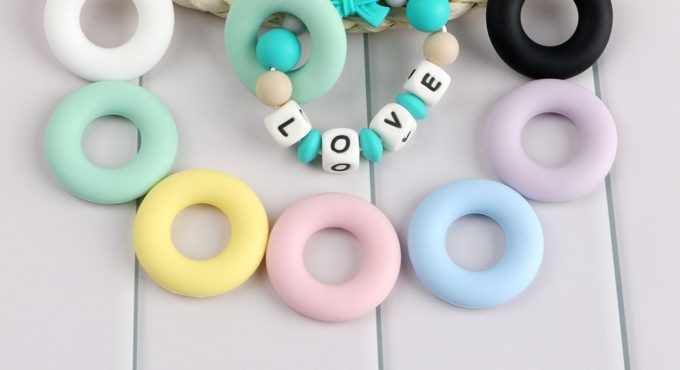 Kovict 5Pcs Perle Silicone Beads Round Silicone Teether Baby Teething Ring 42mm Food Grade Teething Necklace Toy Baby Products