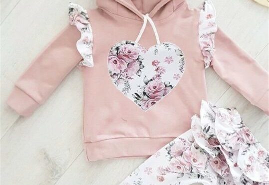 Blotona 2PCS Baby Girl Flowers 3D Ear Hoodies Top Sweatshirt Ruffle Pants Clothes Outfit Set 0-24M