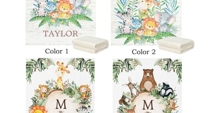 LVYZIHO Jungle Animals Boys | Girl Birth Stats Blanket Baby Blanket - 30x40 / 48x60 / 60x80 Inches - Fleece Blanket