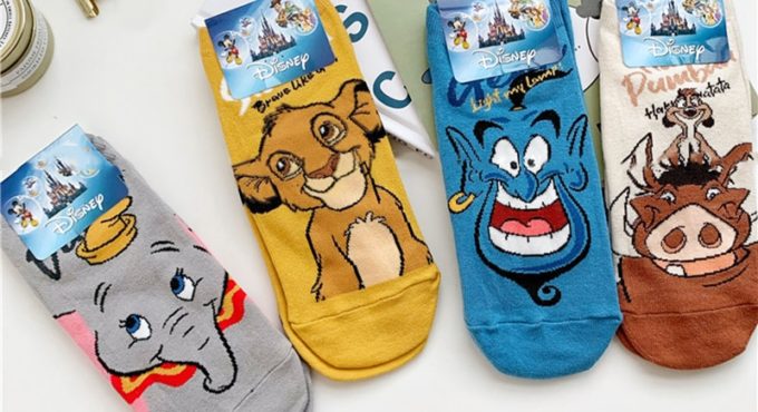 Disney 1pair Lion King Simba/Wild Boar/Aladdin Lamp God/Dumbo Socks Harajuku cartoon Print Funny sock spring short Sock