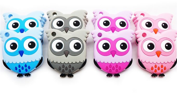 Chenkai 50PCS BPA Free Silicone Cartoon Owl Teether Soothing Baby Pacifier Teething For Infant DIY Chewable Nursing Pendant Clip