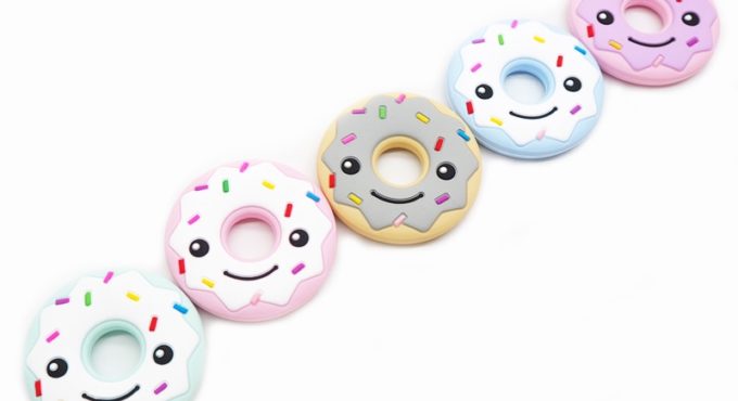 Chenkai 50PCS Silicone Smile Donut Pacifier Teether Baby Soft Teething Chain BPA Free For DIY Baby Soothing Dummy Pacifier Clips