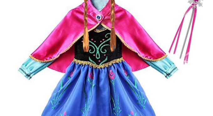 Girls Anna Dress Kids Costume with Cloak Children Cosplay Princess Clothes Carnival Halloween Birthday Party Fancy Dress up