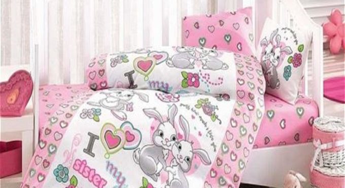 BUNNY Infant Baby Crib Bedding Bumper Set For Girl Nursery Cartoon Animal Baby Soft Antiallergic 100% Cotton Pink Made in Turkey