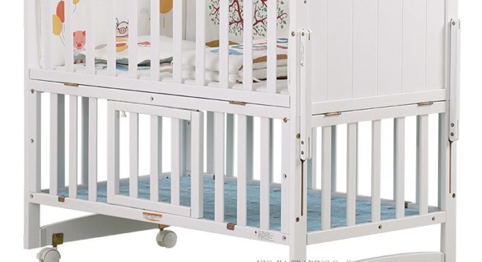 Multifunctional Wood Infant Crib, Can Combine Adult Bed, 106*64*98cm, Extend to 150cm Length, White Baby Cot